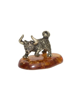 Фигурка Кот Телец из латуни и янтаря 4,5х3,2х2,8см LY-390069 No Brand
