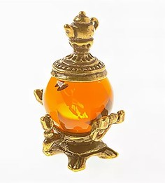 Фигурка Самовар с чайничком из латуни и янтаря 3,5х2,5х2,0см LY-360185 No Brand