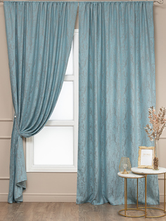 Портьера 150х270 Amore Mio софт жаккард на шторной ленте мрамор ментоловая 2 шт