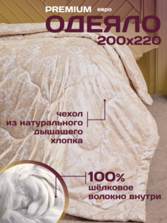 Одеяло Шелкопряд евро 200х220 см / наполнитель 100% шелк тусса / зимнее, всесезонное Deluxe Comfort