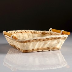 Корзина с ручками, 22х22х7 см, ротанг No Brand