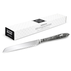 Нож для хлеба Охота Кольчугинский мельхиор посеребренный с чернением