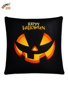 Подушка декоративная-антистресс Тыква Хэллоуин черная, зловещая улыбка