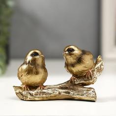 Сувенир полистоун Два золотых воробышка на ветке 6,5х11х5,5 см No Brand