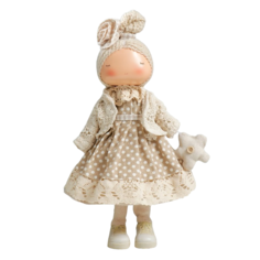 Кукла интерьерная "Малышка в бежевом платье в горох, с цветочком" 39х12,5х17 см No Brand