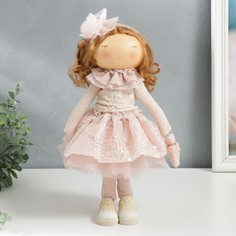 Кукла интерьерная Малышка Ася в розовом, с медведем 36х13х15,5 см No Brand