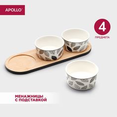 Набор менажниц из фарфора на деревянной подставке 4 предмета APOLLO Flake FLA-04