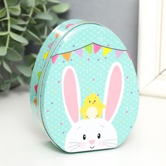 Шкатулка металл яйцо "Цыплёнок на голове у зайчика" 11,7х9,2х4,5 см No Brand