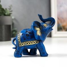 Сувенир полистоун "Синий слон с золотым узором на попоне" 11х11,5х6 см No Brand
