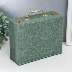 Шкатулка кожзам для украшений "Зелёная" комбинированная чемодан 8х18х23 см No Brand
