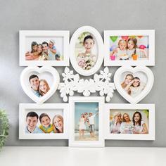 Фоторамка пластик на 8 фото 10х10, 10х15 см "Оливки" белая 43х48 см No Brand