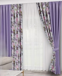 Комплект штор Кирико Рогожка, 150х270 см 2 шторы 150х270 см фиолетовые No Brand