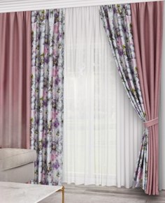 Комплект штор Кирико Рогожка, 300х270 см 2 шторы 150х270 см розовые No Brand