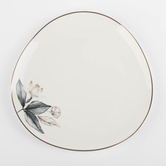 Тарелка закусочная, 21 см, фарфор N, белая, с золотистым кантом, Цветок и листья, Noir Kuchenland
