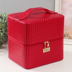 Шкатулка кожзам для косметики Ромбы. Этажи фуксия 24,5х20,5х27 см No Brand