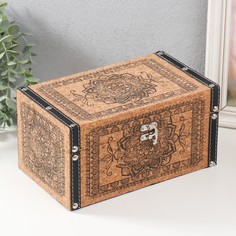 Шкатулка дерево кожзам под пробку Узор цветок мехенди 24х14х12 см No Brand