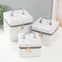 Шкатулка кожзам с зеркалом Вспышка на белом 3 шт 16,5х16,5х14 15х15х10,5 19х19х19 см No Brand