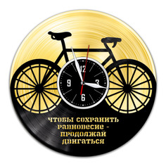 Часы из виниловой пластинки (c)VinylLab-Велосипед с золотой подложкой