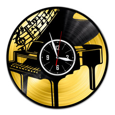 Часы из виниловой пластинки (c)VinylLab-Пианино с золотой подложкой