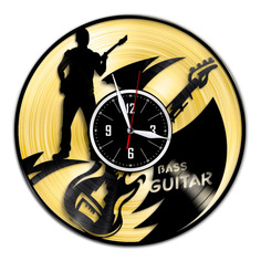 Часы из виниловой пластинки (c)VinylLab-Бас-гитара с золотой подложкой
