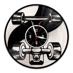 Часы из виниловой пластинки (c)VinylLab-Скейтборд с серебряной подложкой