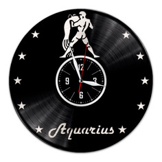 Настенные часы из винила (c) VinylLab Знак зодиака Водолей с серебряной подложкой