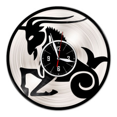 Настенные часы из винила (c) VinylLab Знак зодиака Козерог с серебряной подложкой