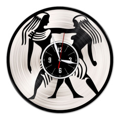 Настенные часы из винила (c) VinylLab Знак зодиака Близнецы с серебряной подложкой