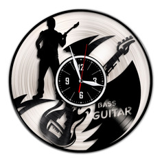Часы из виниловой пластинки (c)VinylLab-Бас-гитара с серебряной подложкой