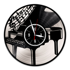 Часы из виниловой пластинки (c)VinylLab-Пианино с серебряной подложкой