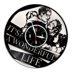 Настенные часы из винила (c) VinylLab Эта замечательная жизнь с серебряной подложкой