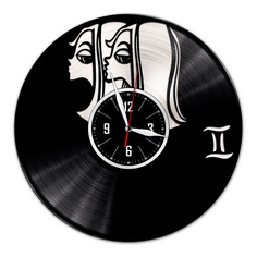Настенные часы из винила (c) VinylLab Знак зодиака Близнецы с серебряной подложкой