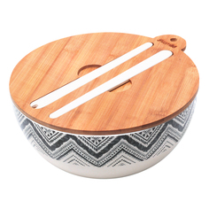 Миска для салата из бамбукового волокна Kamille КМ-4384 с бамбуковой крышкой