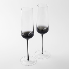 Бокал для шампанского, 220 мл, 2 шт, стекло, серый градиент, черная ножка, Stone Kuchenland