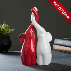 Фигура "Пара слонов" белый/красный, 10х18х28см Хорошие сувениры