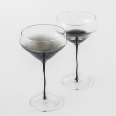 Бокал-креманка для шампанского, 280 мл, 2 шт, стекло, серый градиент, черная ножка, Stone Kuchenland