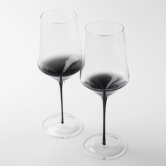 Бокал для вина, 460 мл, 2 шт, стекло, серый градиент, черная ножка, Stone Kuchenland