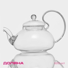 Чайник стеклянный заварочный с металлическим ситом Доляна Элегия 600 мл