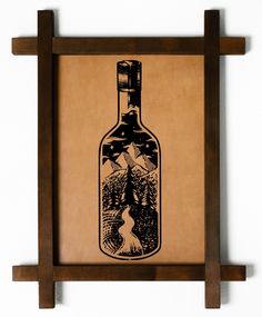 Картина BoomGift Лес в бутылке гравировка на натуральной коже