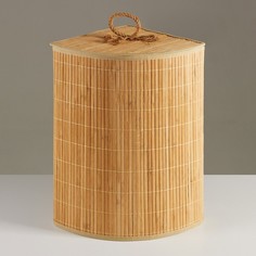 Корзина для хранения угловая с крышкой и ручками, складная, 32 х 32 х 50 см, бамбук, джут No Brand