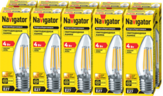 Лампа светодиодная Navigator 14 005 свеча 4 Вт Е27 теплый свет 2700К упаковка 10 шт
