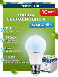 Набор из 10 светодиодных лампочек Ergolux LED 11W 6500K E27 10-14724