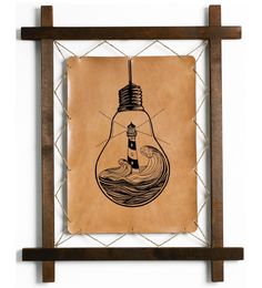 Картина BoomGift Маяк в лампе гравировка на натуральной коже