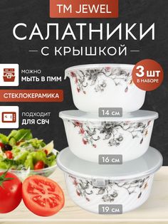 Набор салатников JEWEL Флора-7004 3 предмета с крышкой