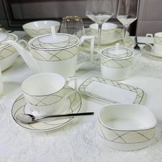 Чайный сервиз на 6 персон 16 предметов Lenardi Pandora Cream чайник, чашки, блюдца
