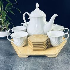Чайный сервиз на 6 персон 14 предметов Lenardi Bamboo чайник, кружки, блюдца, подставка