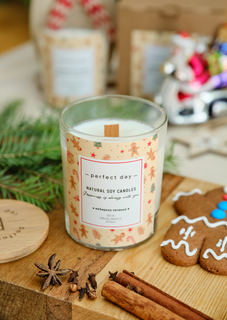 Свеча ароматическая PERFECT DAY CANDLES Имбирное печенье деревянный фитиль