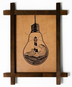 Картина BoomGift Маяк в лампе гравировка на натуральной коже