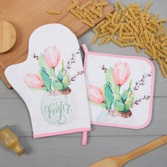 Набор кухонный Этель варежка-прихватка 20х28см, прихватка 19х19см,100% хлопок