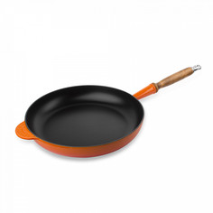 Чугунная эмалированная сковорода, LE CREUSET, Flame, 26 см, дерево, оранжевый